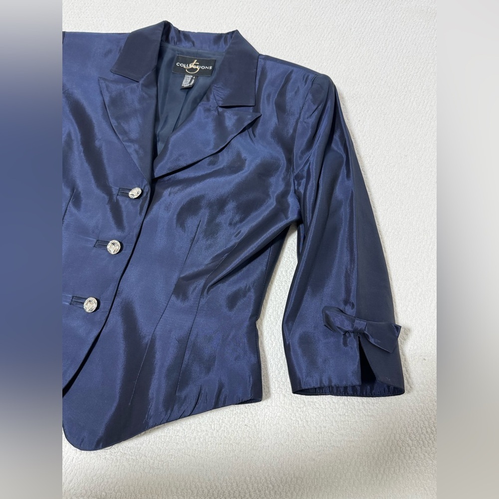 JS Collection Sz 8 Navy Blue Metallic Short Blazer - Picture 12 of 14